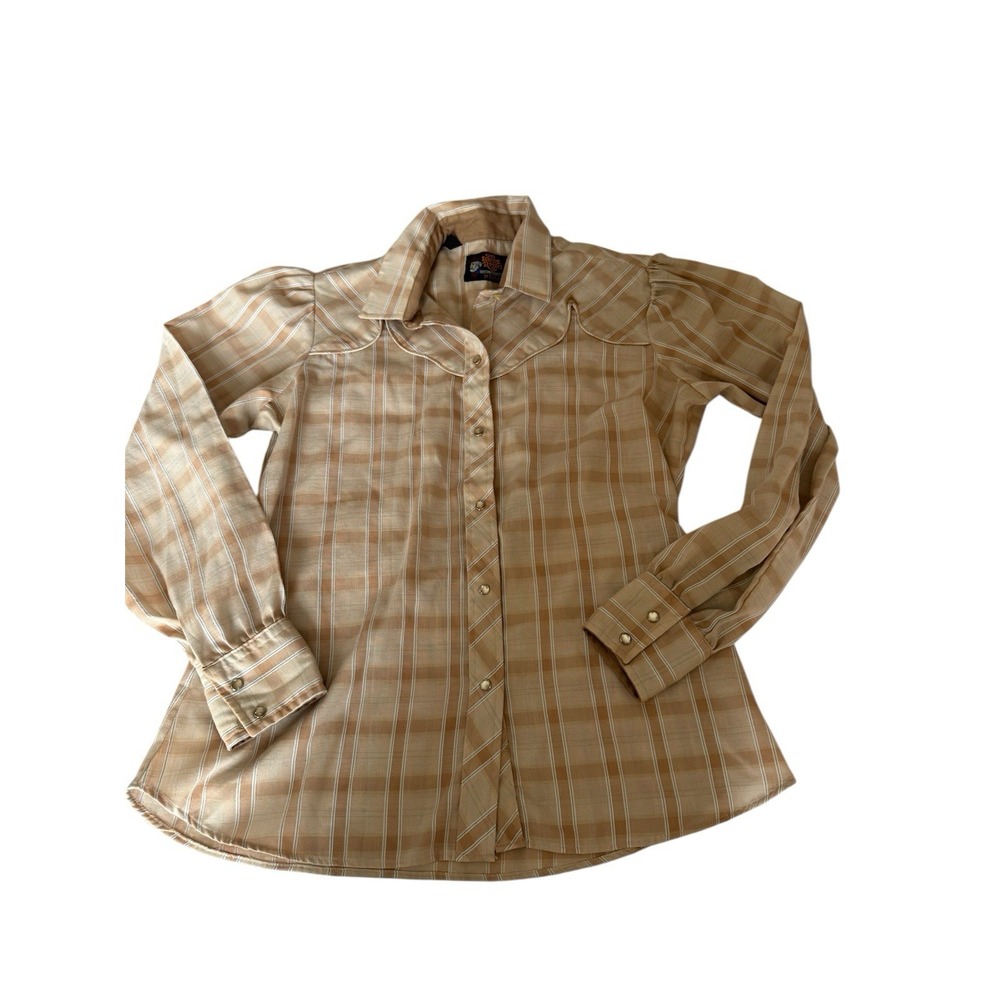 Kenny Rogers Women's Beige Plaid Pearl Snap Shirt Sz 15/16  Med